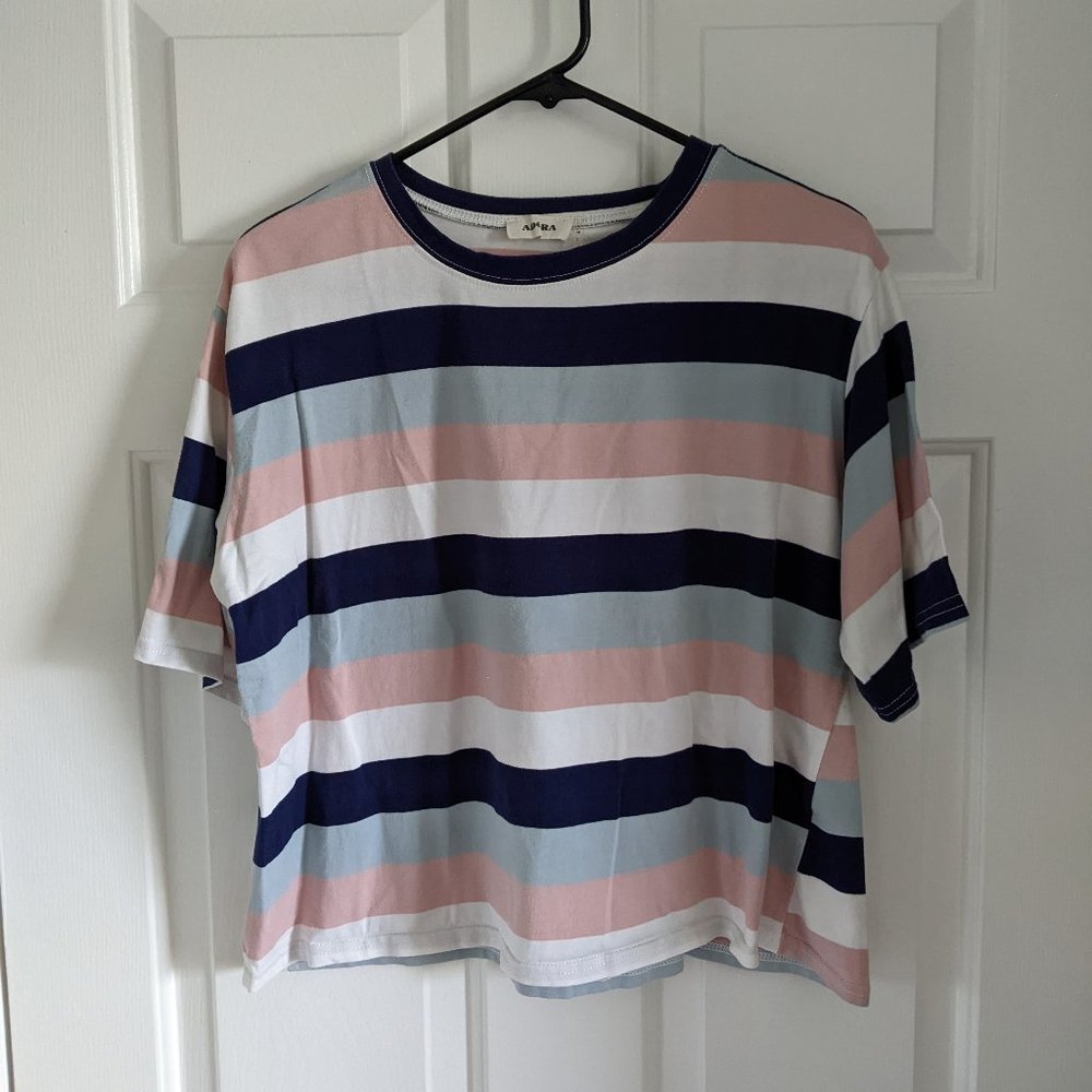 Striped Boxy Cropped Short Sleeve Tshirt
